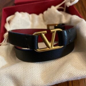 Valentino Garavani Black Bracelet with Gold V Logo